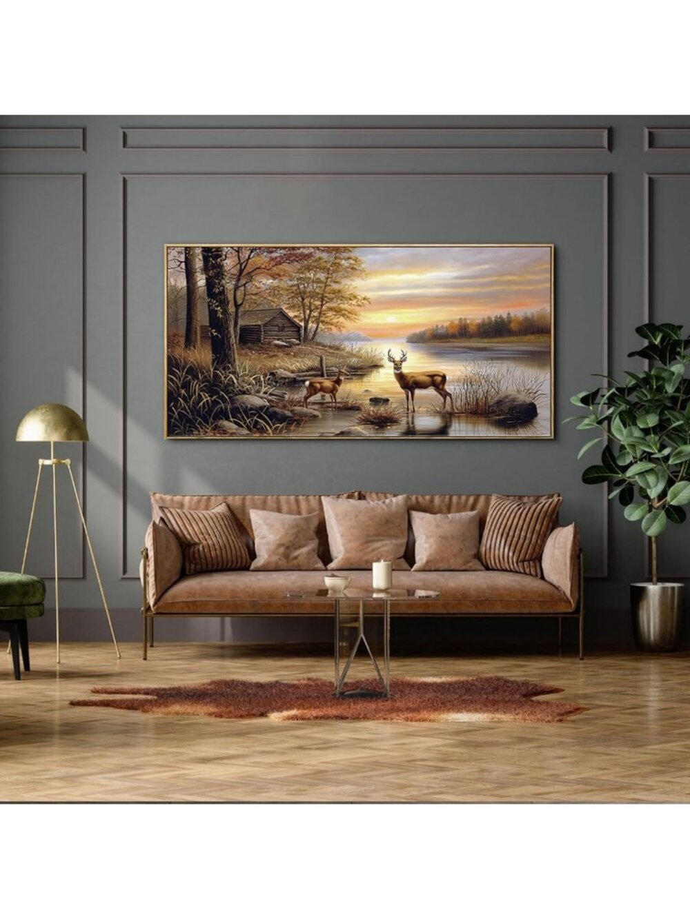 Rustic Deer Wall Art - Autumn Forest Canvas Prints, Wildlife Elk Decor, Framed